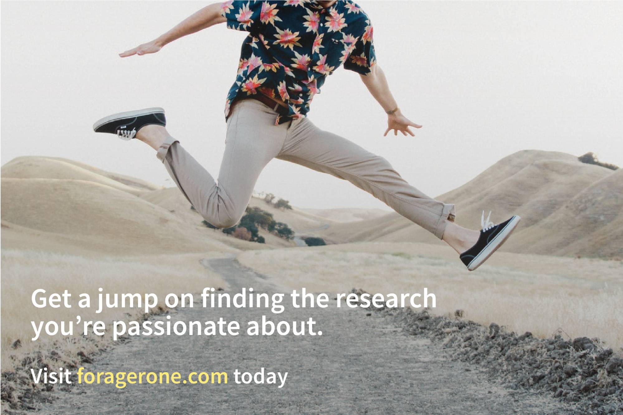 forager one image with person jumping in the air excited